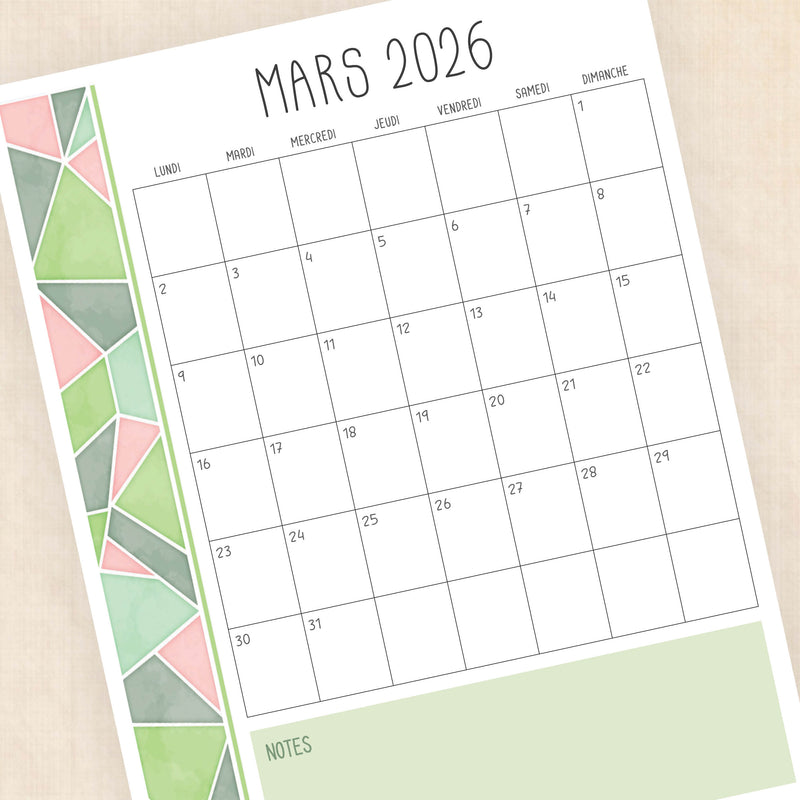 calendrier 2026 à imprimer
