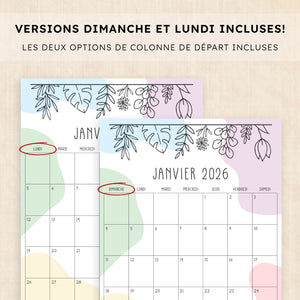 calendrier 2026 à imprimer