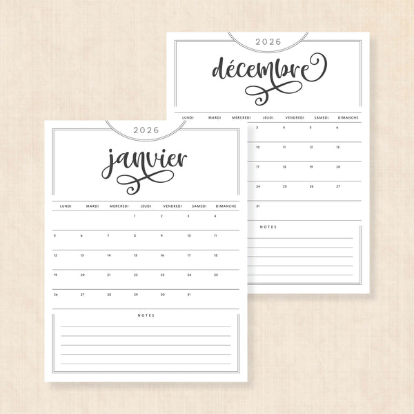 calendrier 2026 à imprimer