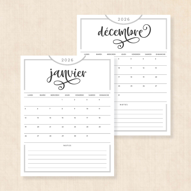 calendrier 2026 à imprimer