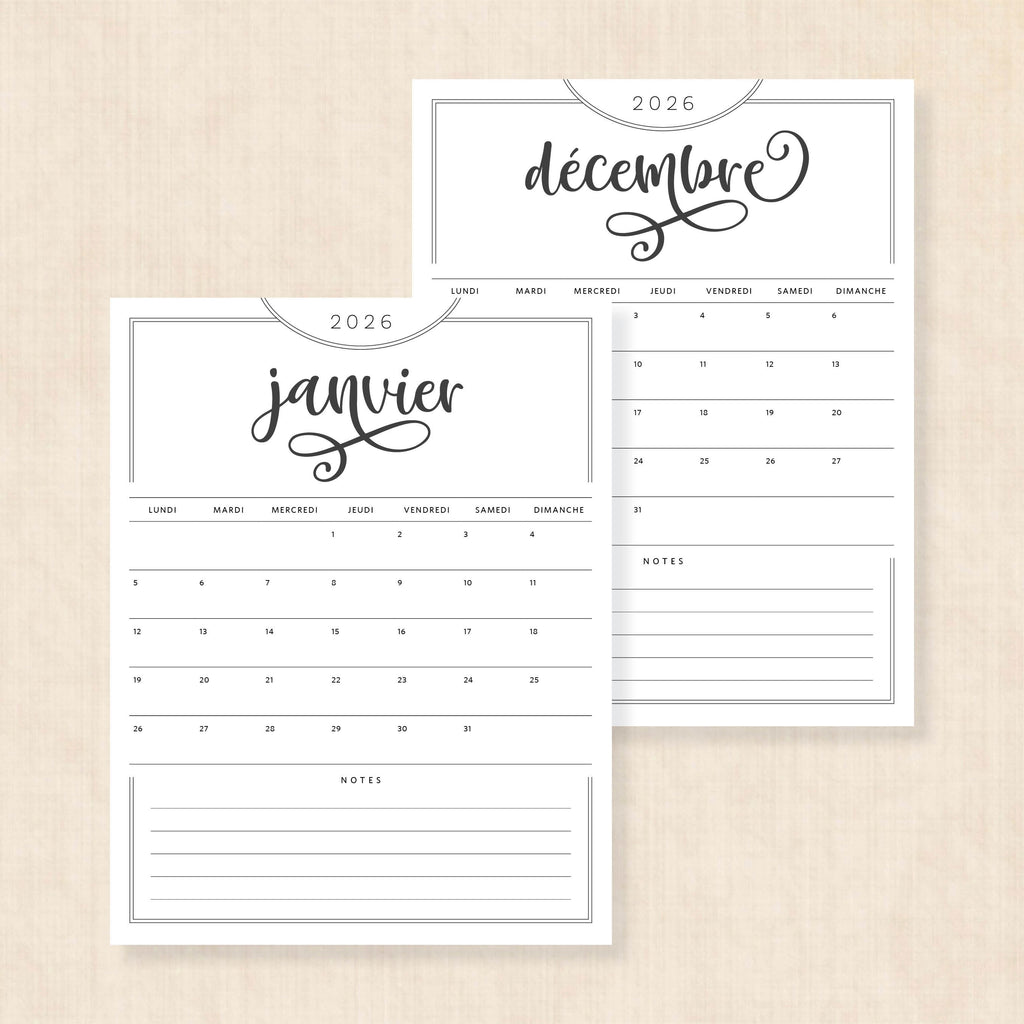 calendrier 2026 à imprimer