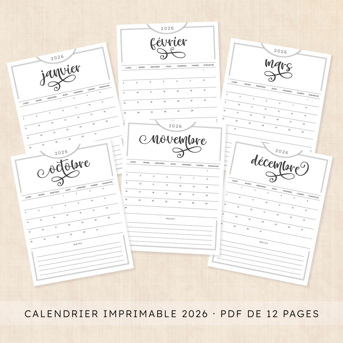 calendrier 2026 à imprimer