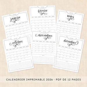 calendrier 2026 à imprimer