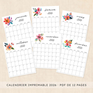 calendrier 2026 à imprimer