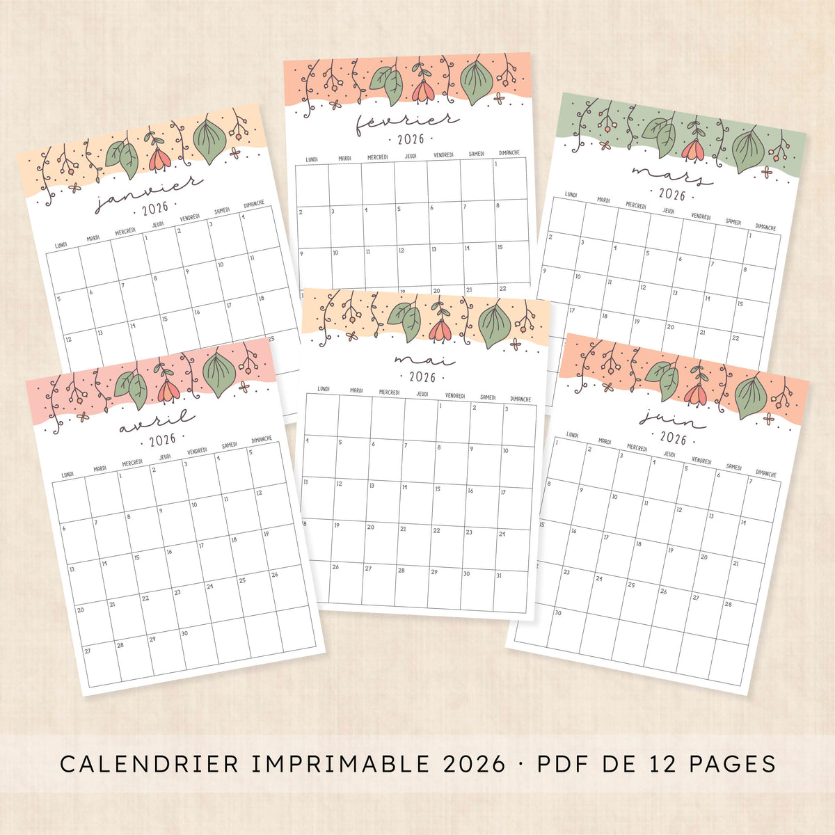 calendrier 2026 à imprimer