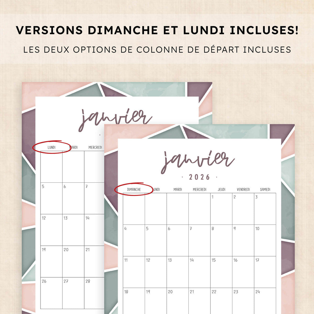 calendrier 2026 à imprimer
