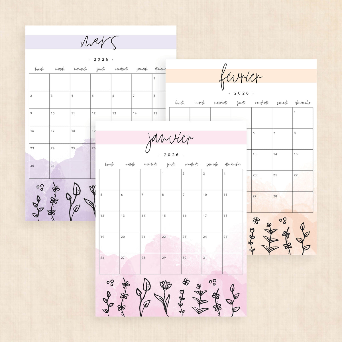 Calendrier 2026 à imprimer · Springtime Splash