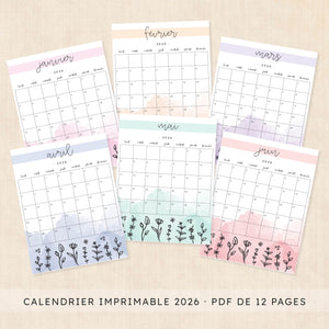 Calendrier 2026 à imprimer