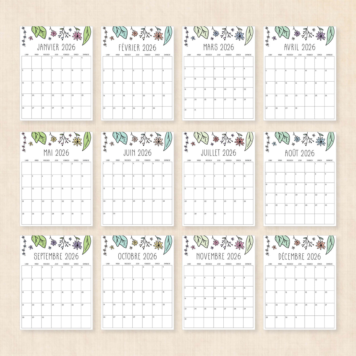calendrier 2026 à imprimer