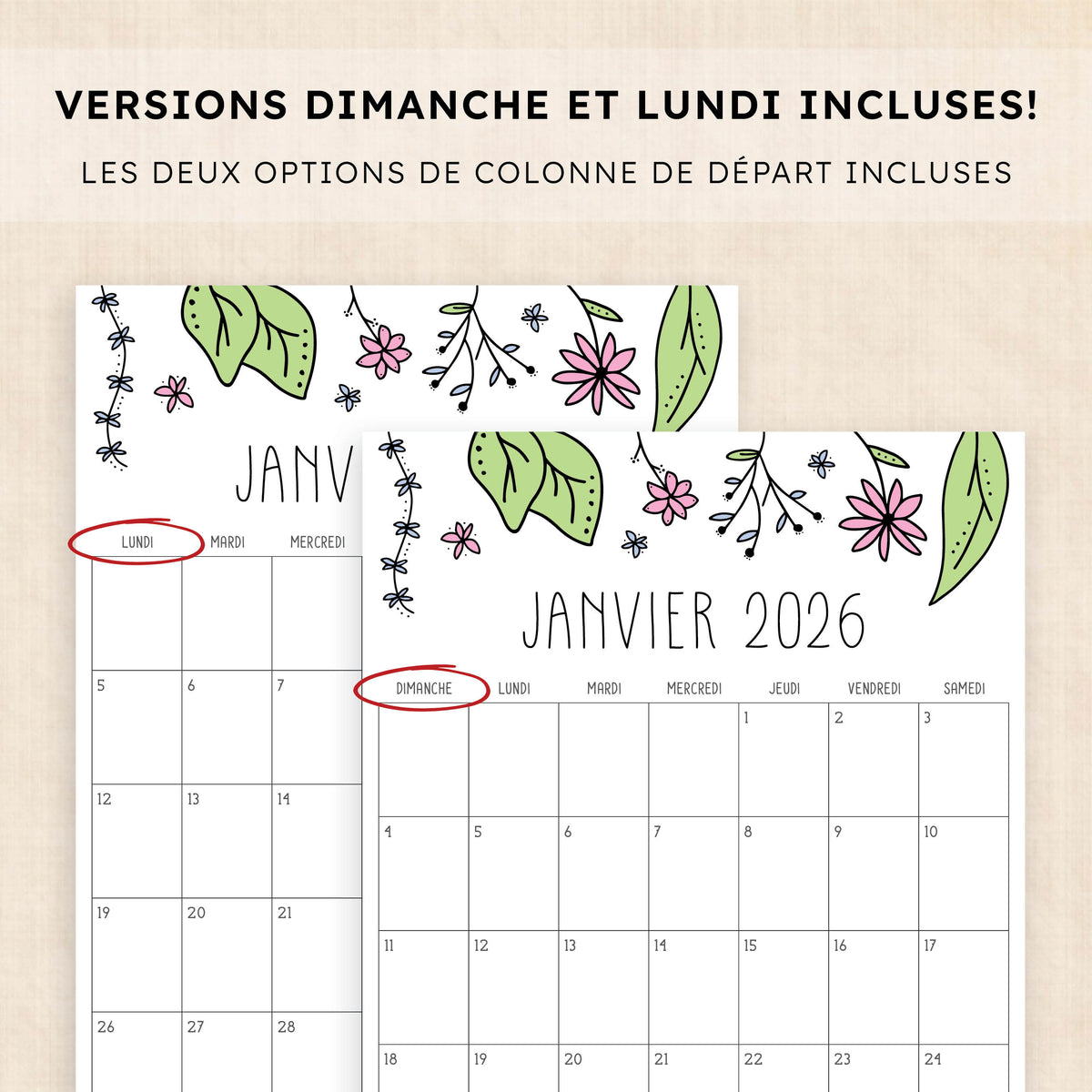 calendrier 2026 à imprimer