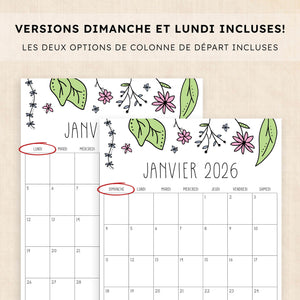 calendrier 2026 à imprimer