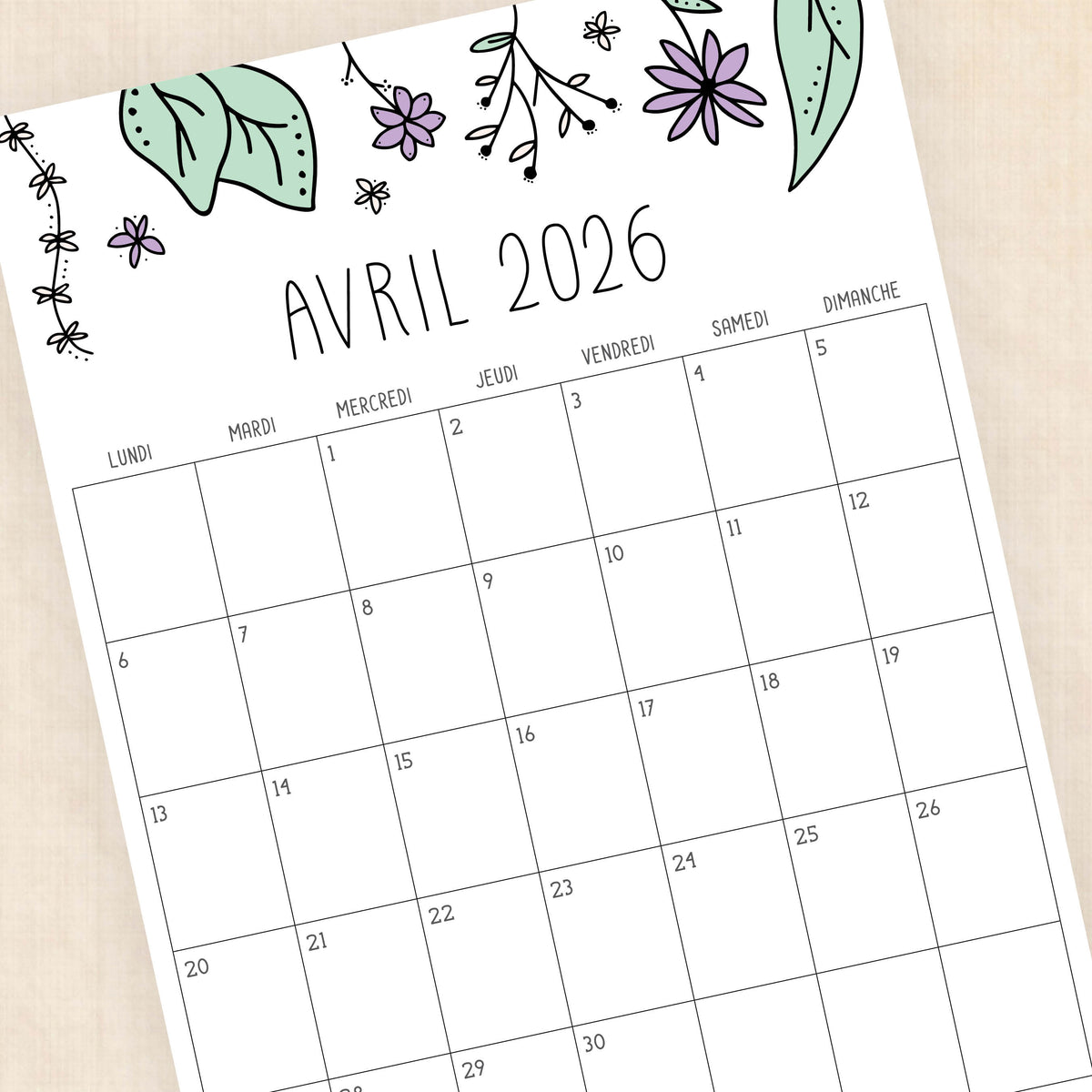 calendrier 2026 à imprimer