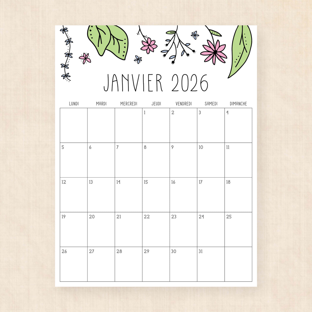 calendrier 2026 à imprimer