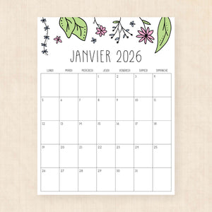 calendrier 2026 à imprimer