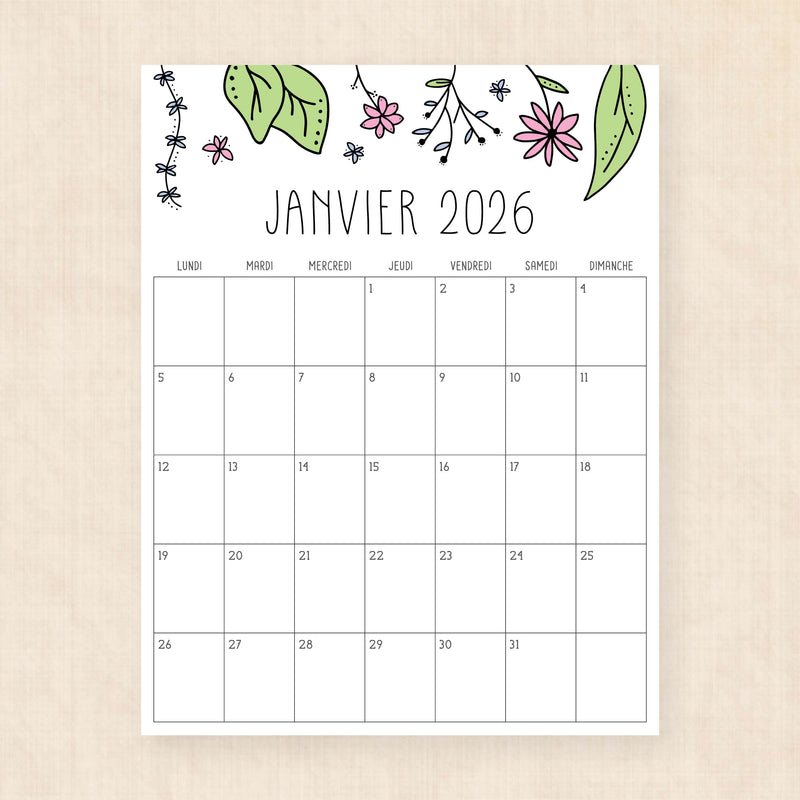 calendrier 2026 à imprimer