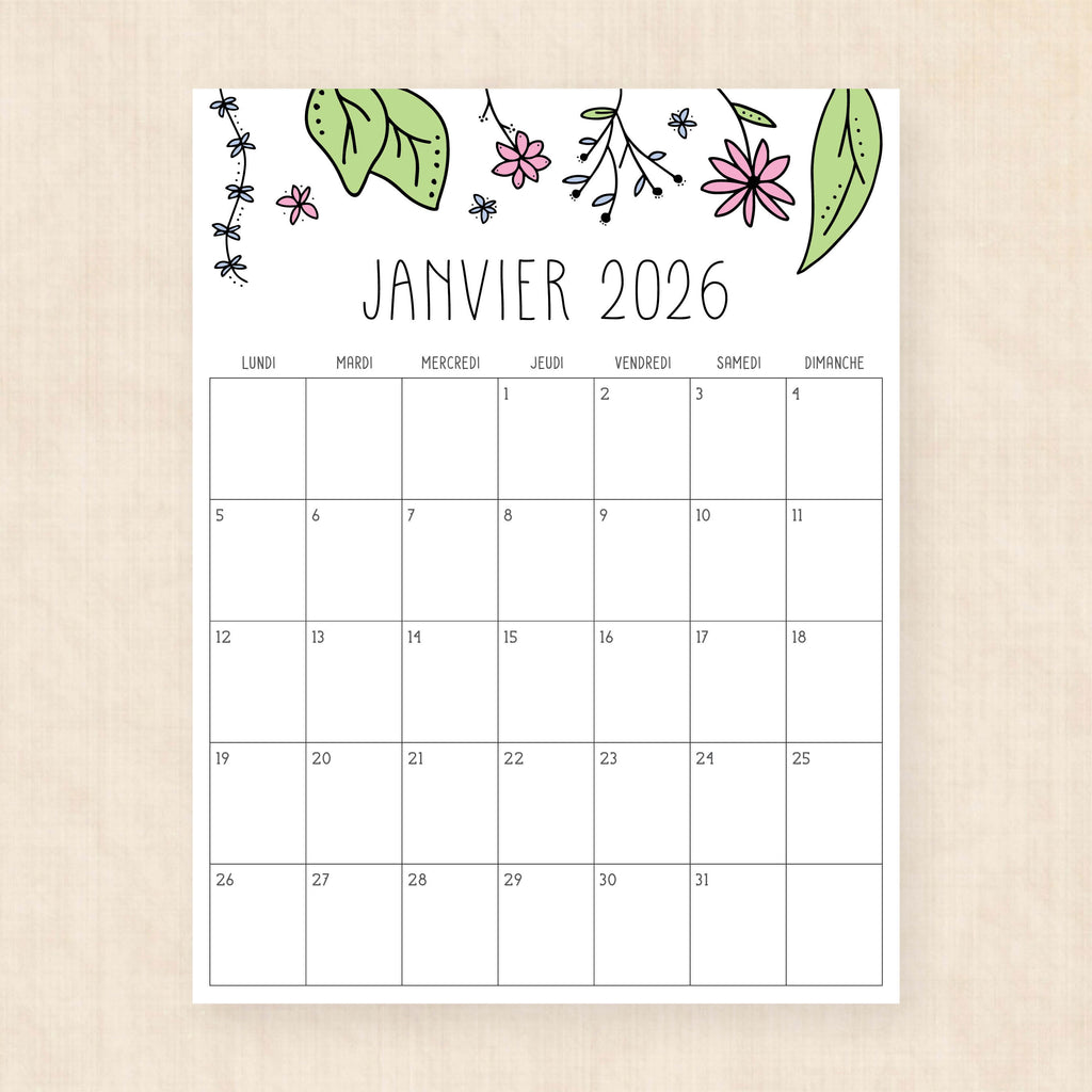 calendrier 2026 à imprimer