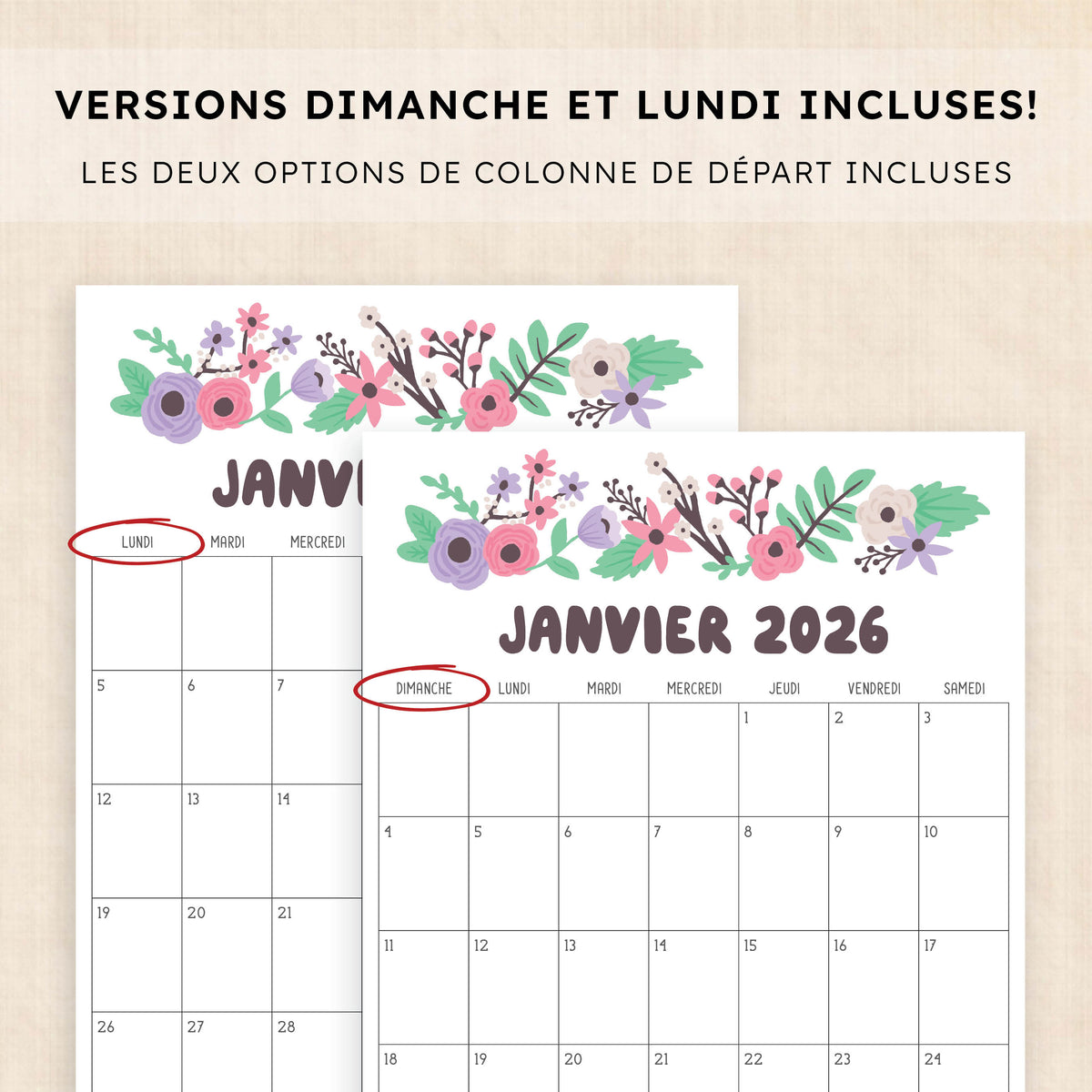 Calendrier 2026 à imprimer