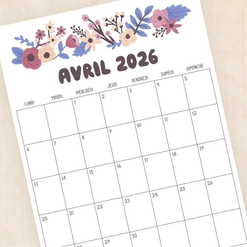 Calendrier 2026 à imprimer