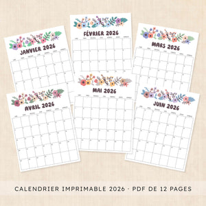 Calendrier 2026 à imprimer
