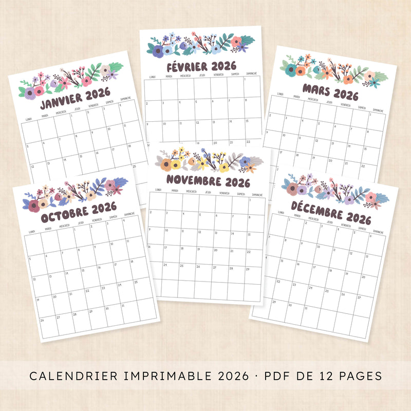 Calendrier 2026 à imprimer