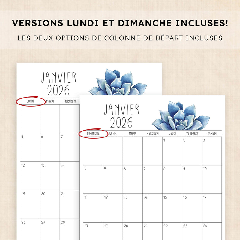 calendrier 2026 à imprimer
