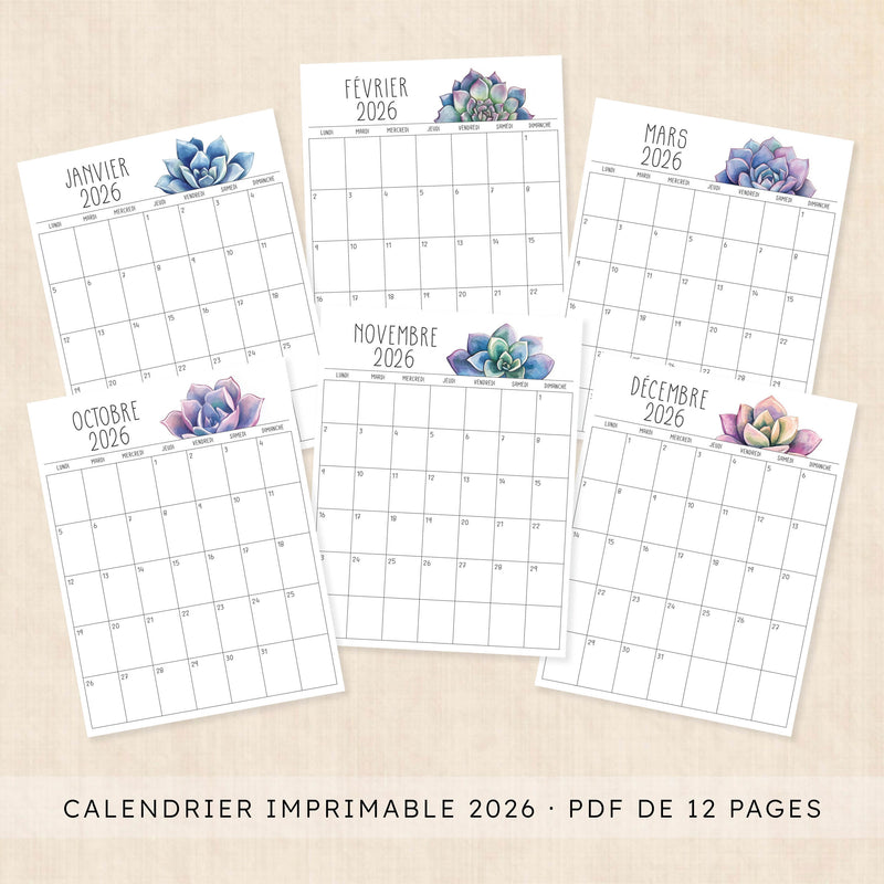 calendrier 2026 à imprimer