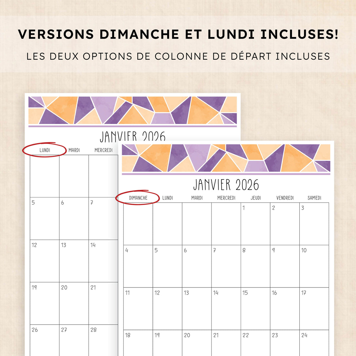 Calendrier 2026 à imprimer