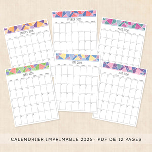 Calendrier 2026 à imprimer