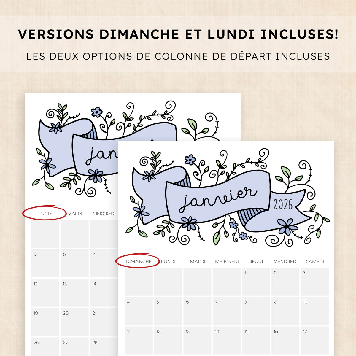 Calendrier 2026 à imprimer