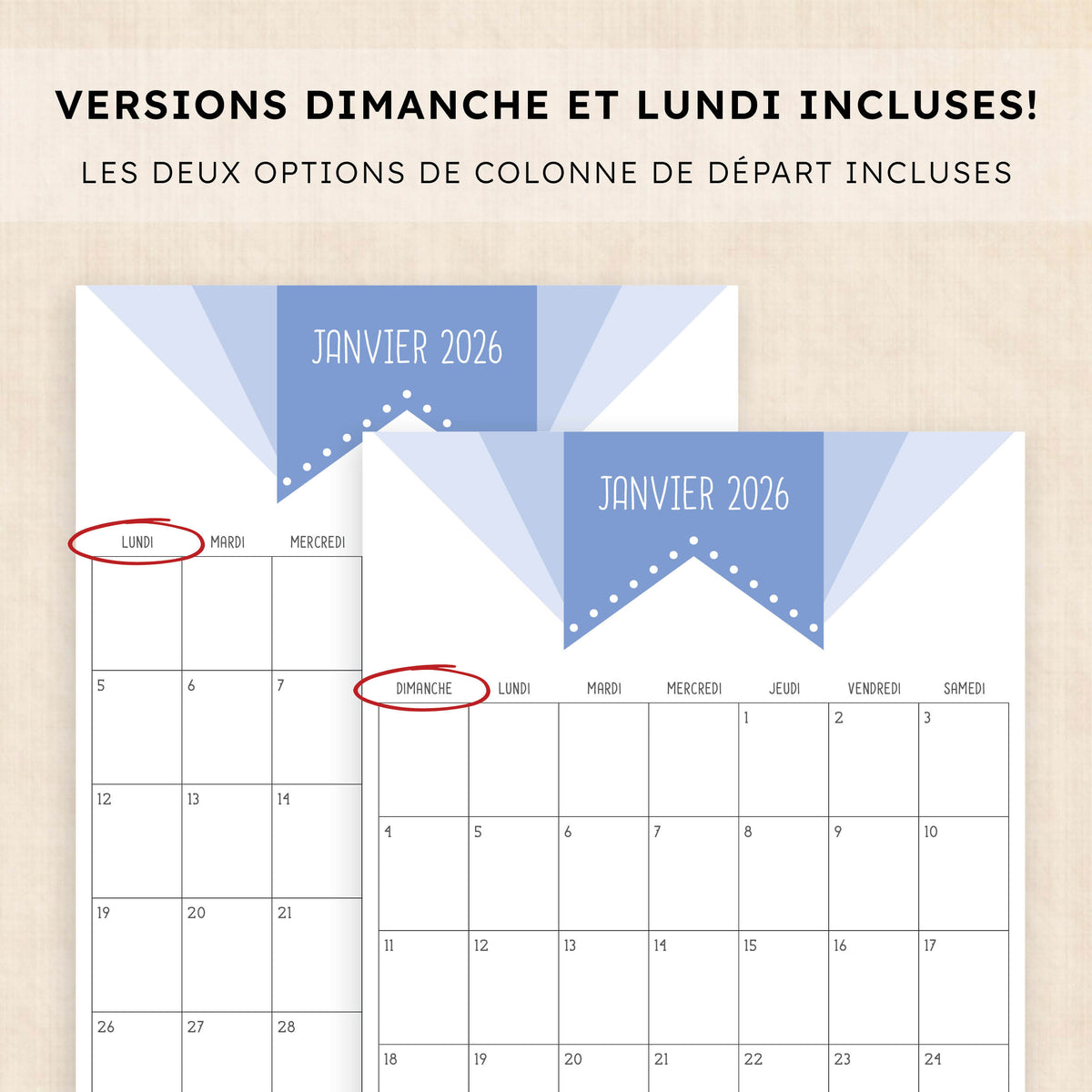 Calendrier 2026 à imprimer