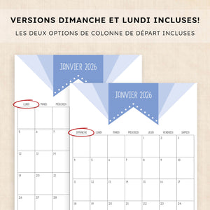 Calendrier 2026 à imprimer