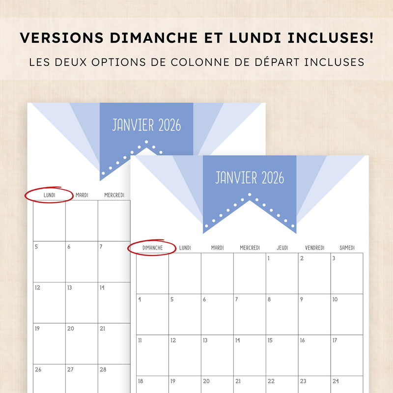 Calendrier 2026 à imprimer