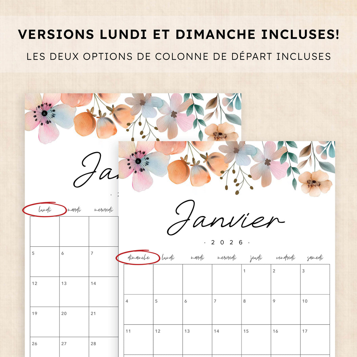calendrier 2026 à imprimer