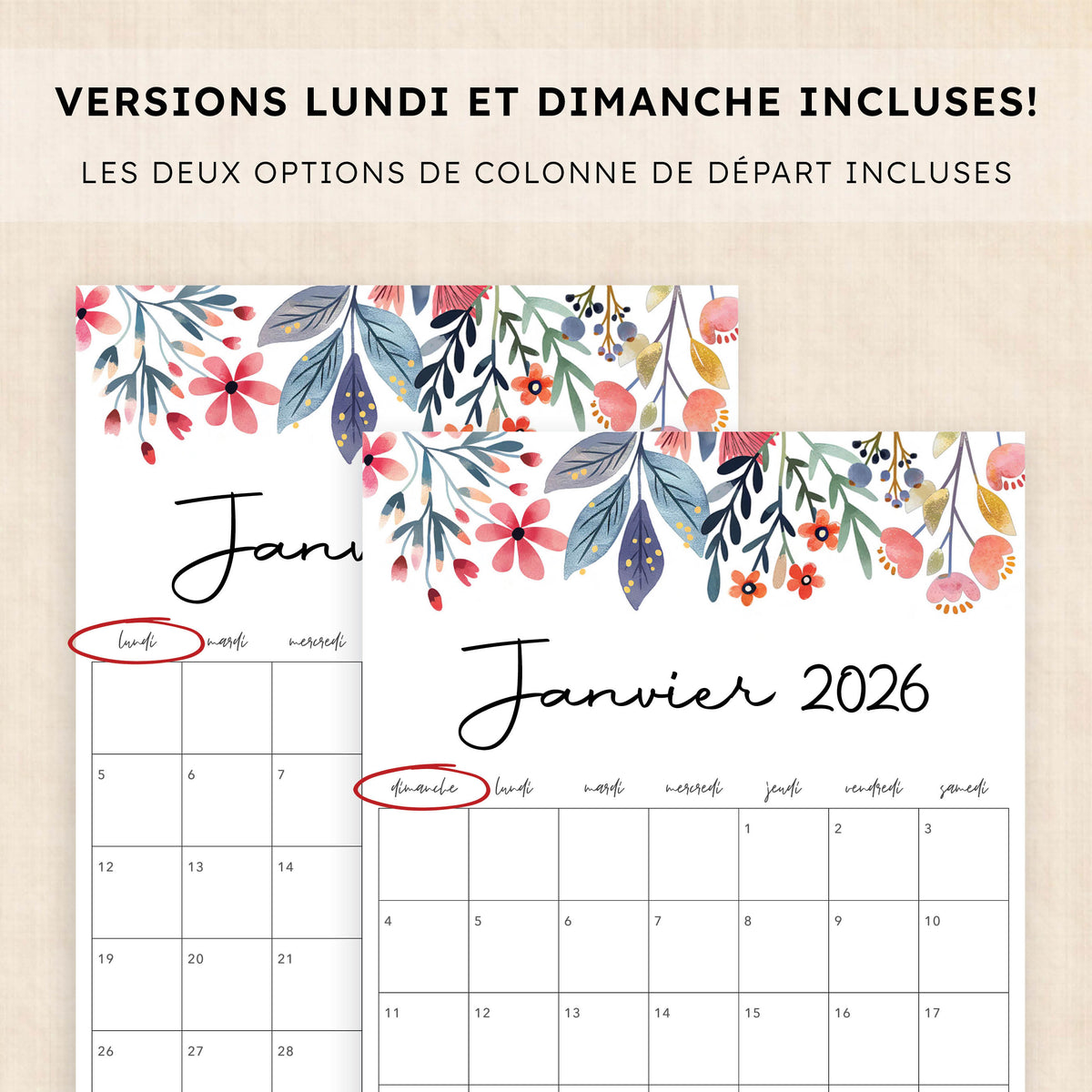 Calendrier 2026 à imprimer