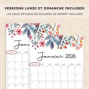 Calendrier 2026 à imprimer