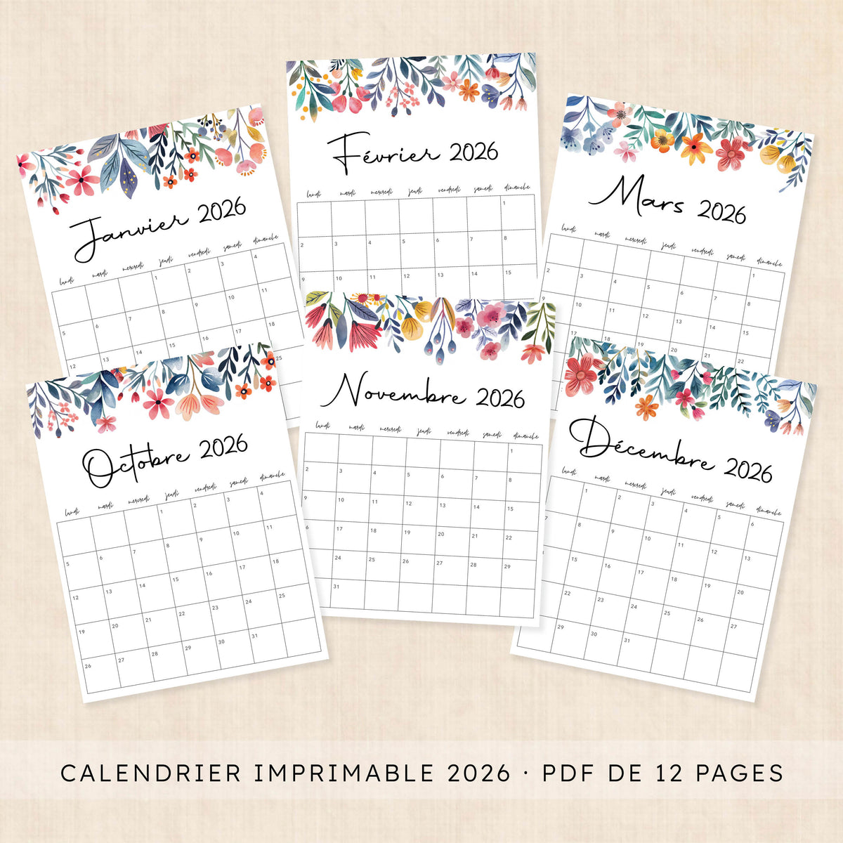 Calendrier 2026 à imprimer
