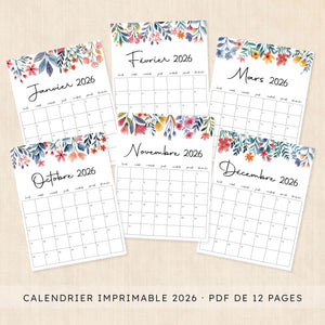 Calendrier 2026 à imprimer