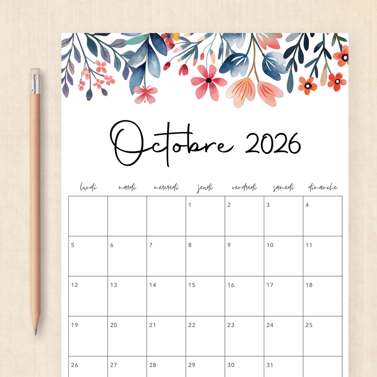 Calendrier 2026 à imprimer