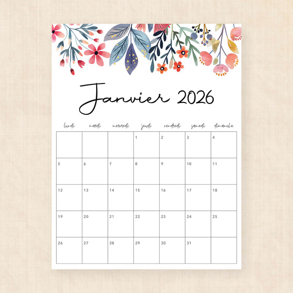 Calendrier 2026 à imprimer