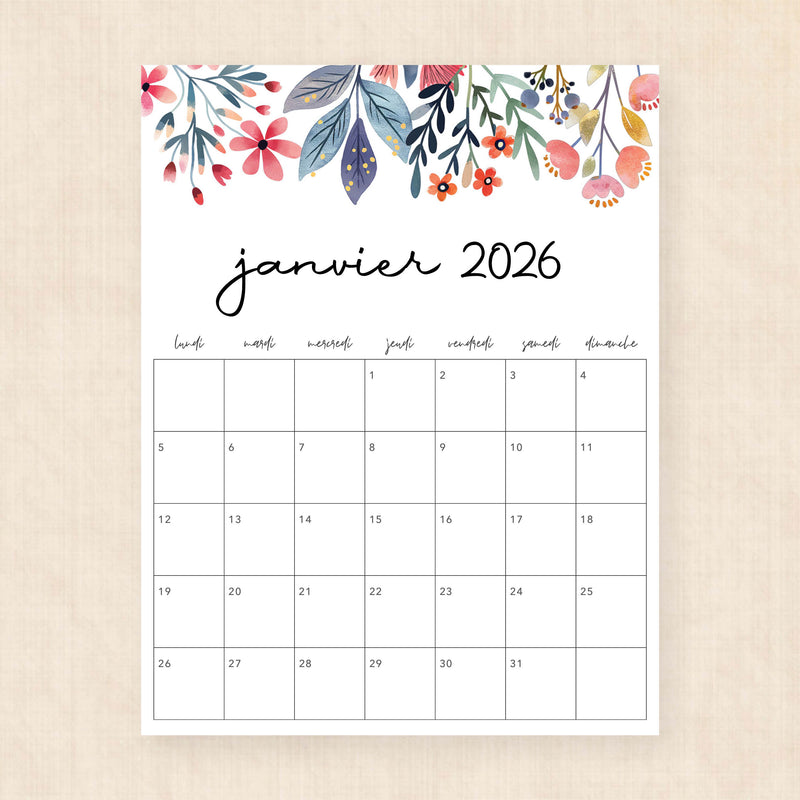 Calendrier 2026 à imprimer