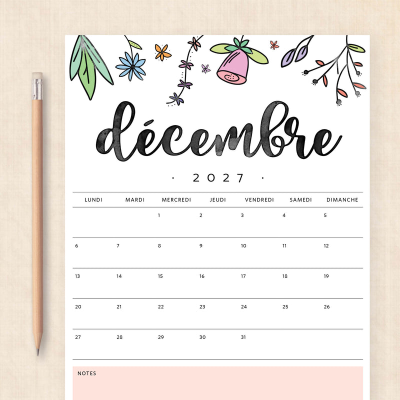 calendrier 2027 à imprimer