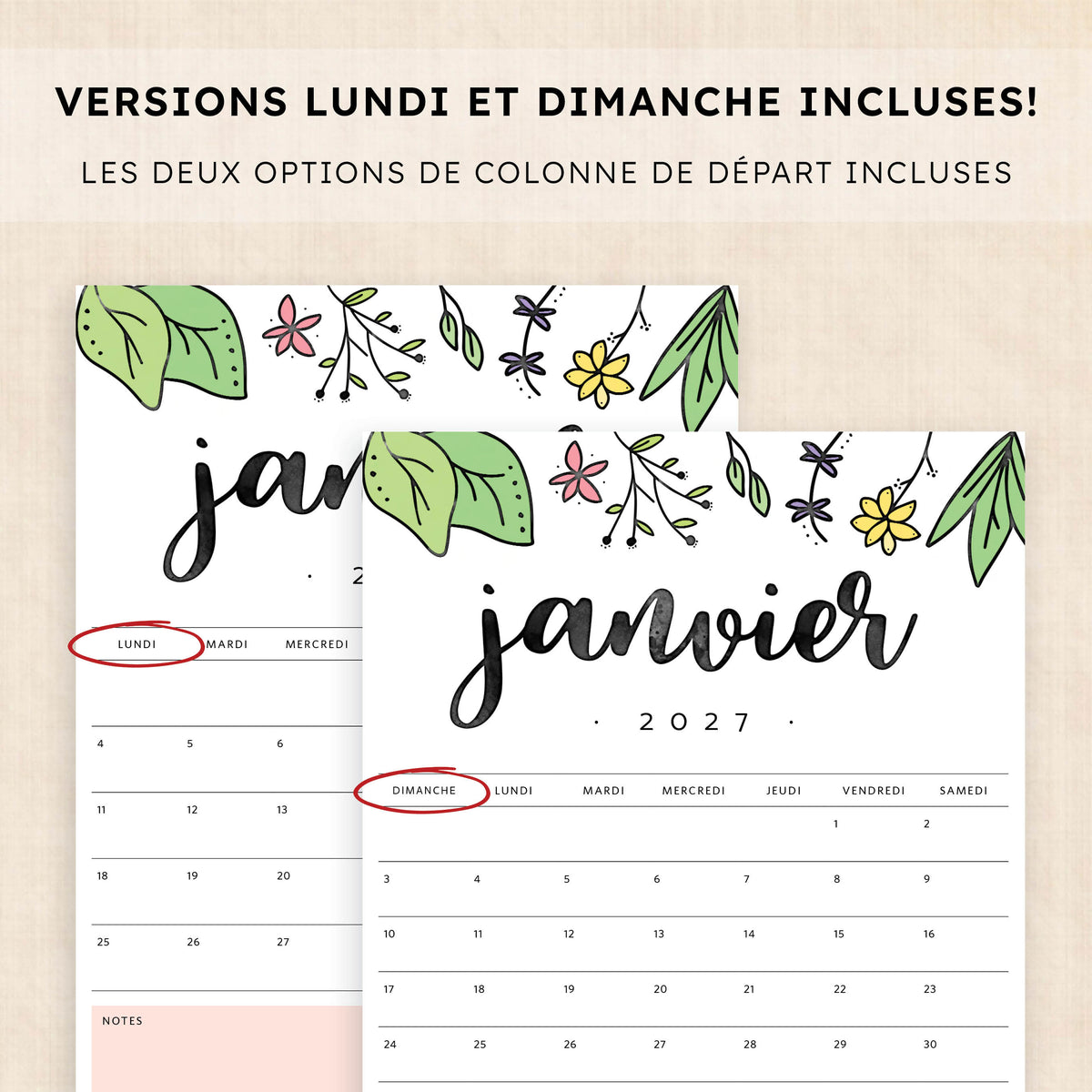calendrier 2027 à imprimer