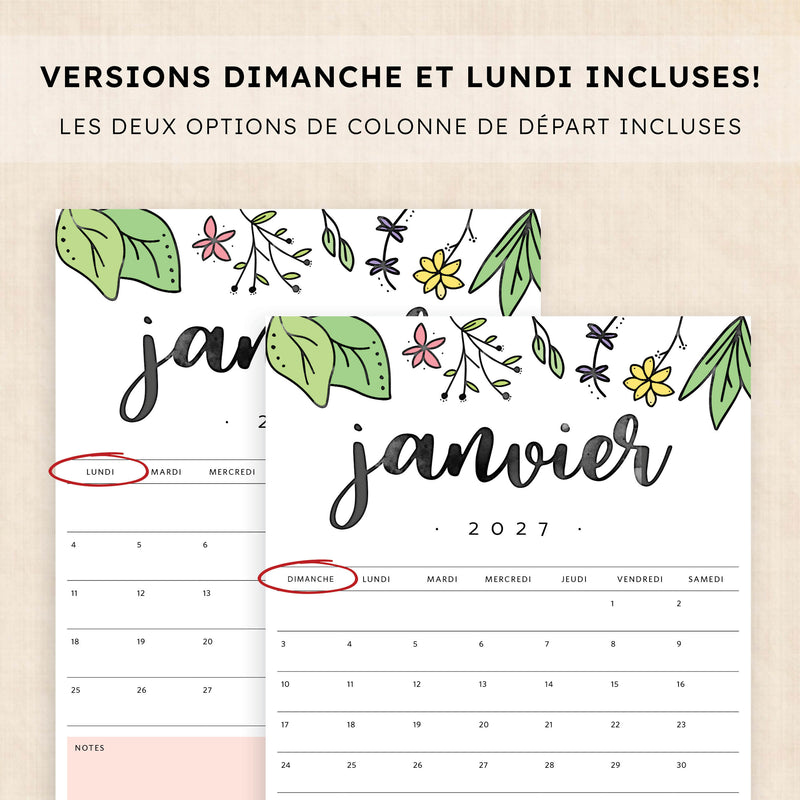 calendrier 2027 à imprimer