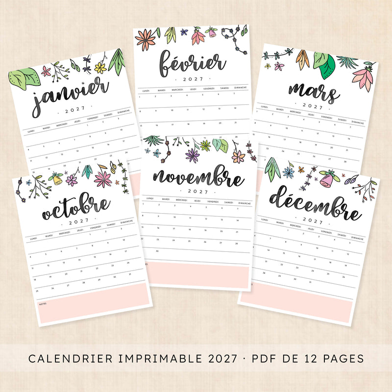calendrier 2027 à imprimer