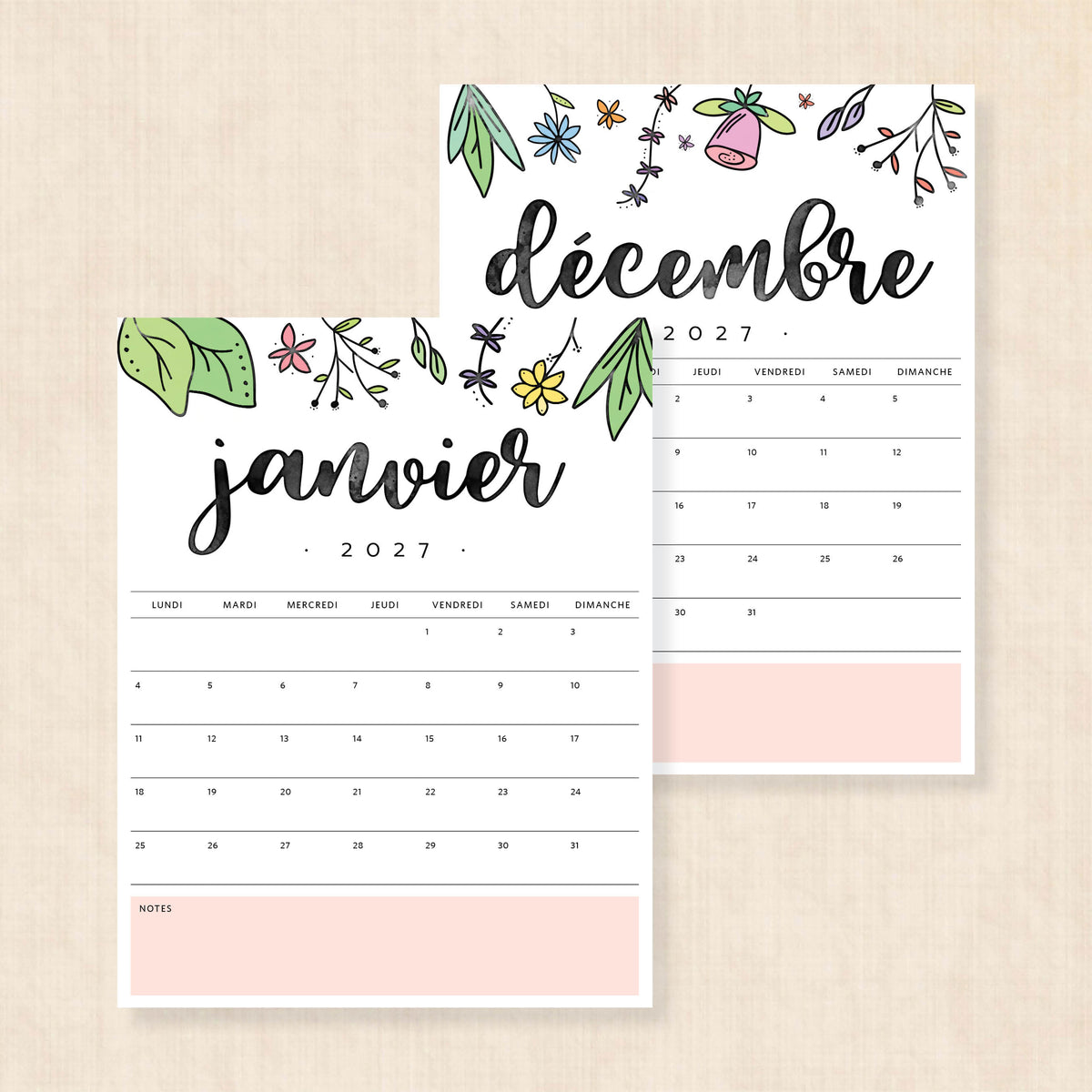 calendrier 2027 à imprimer
