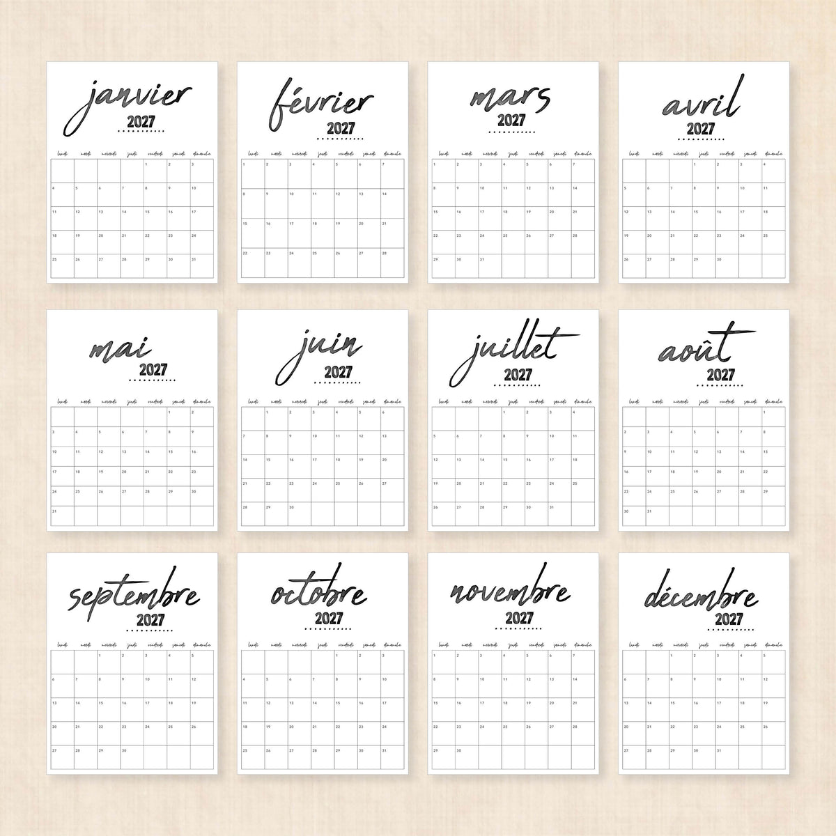 calendrier 2027 à imprimer