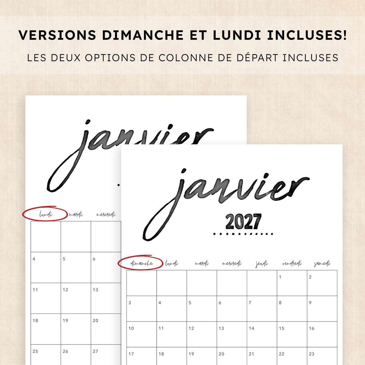 calendrier 2027 à imprimer