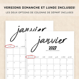 calendrier 2027 à imprimer