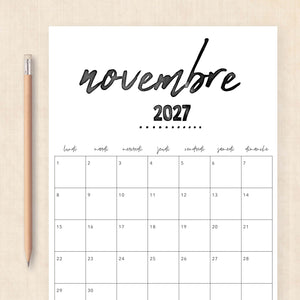 calendrier 2027 à imprimer
