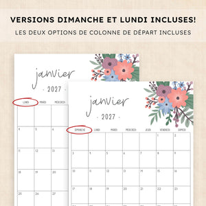 calendrier 2027 à imprimer